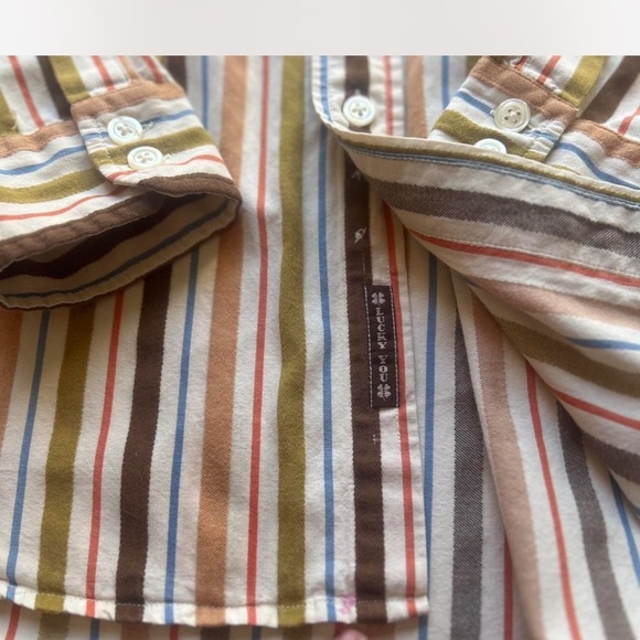 VTG |Lucky Brand| Dungarees Stripped Multicolored Long-sleeve Button Up Large - Picture 5 of 8